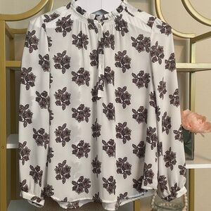 LOFT White and Brown Floral Blouse